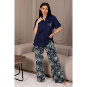 Костюм двойка женский 2161/1 кулирка (р-ры: 50-60) синий-зеленый