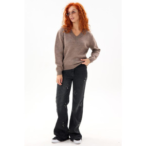 Джемпер женский "Моника К" вязаное полотно (р-ры: 44-62) темно-коричневый Джемпер женский "Моника К" вязаное полотно (р-ры: 44-62) темно-коричневый