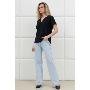 Блузка женская "Дис" фактурный трикотаж (р-ры: 44-54) черный