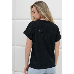 Блузка женская "Дис" фактурный трикотаж (р-ры: 44-54) черный