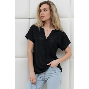 Блузка женская "Дис" фактурный трикотаж (р-ры: 44-54) черный
