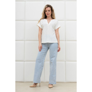Блузка женская "Дис" фактурный трикотаж (р-ры: 44-54) молочный