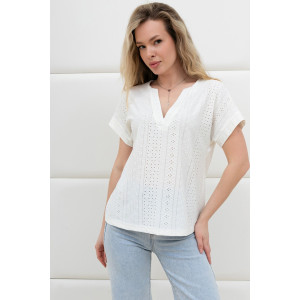 Блузка женская "Дис" фактурный трикотаж (р-ры: 44-54) молочный
