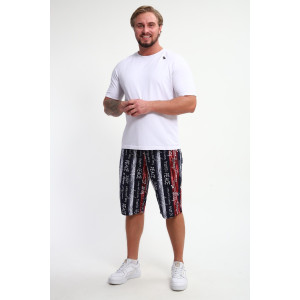 Шорты мужские ШМ-03 кулирка (р-ры: 46-56) синий-красный-белый полосы с буквами love