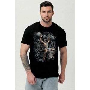 Футболка мужская №8596 кулирка (р-ры: 46-70) черная-Зевс