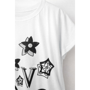 Футболка женская А1025 "Graphic Bloom" хлопок стрейч (р-ры: 46-56) белый