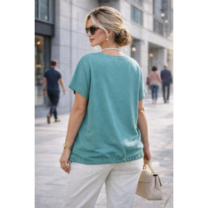 Футболка женская А1025 "Graphic Bloom" хлопок стрейч (р-ры: 46-56) бирюзовый