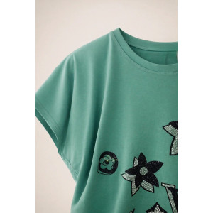 Футболка женская А1025 "Graphic Bloom" хлопок стрейч (р-ры: 46-56) бирюзовый