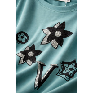Футболка женская А1025 "Graphic Bloom" хлопок стрейч (р-ры: 46-56) бирюзовый