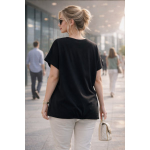 Футболка женская А1025 "Graphic Bloom" хлопок стрейч (р-ры: 46-56) черный