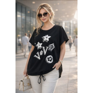 Футболка женская А1025 "Graphic Bloom" хлопок стрейч (р-ры: 46-56) черный