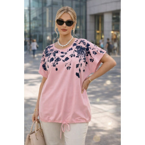 Футболка женская М-258 "Delicate Bloom" хлопок стрейч (р-ры: 48-56) розовый