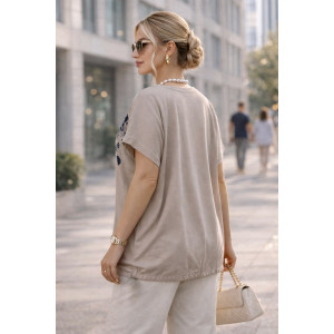 Футболка женская М-258 "Delicate Bloom" хлопок стрейч (р-ры: 48-56) капучино