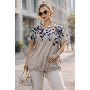 Футболка женская М-258 "Delicate Bloom" хлопок стрейч (р-ры: 48-56) капучино