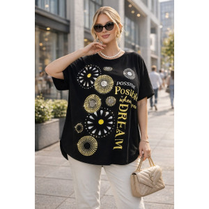 Футболка женская F9702 "Dream Sun" хлопок стрейч (р-ры: 56-66) черный