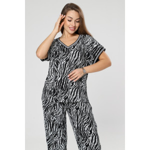 Костюм двойка женский М-1042 жатка (р-ры: 46-56) зебра черно-белая