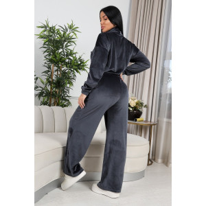 Костюм двойка женский 636 велюр стрейч (р-ры: 42-52) темно-серый