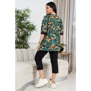 Костюм двойка женский 634 "Листья" кулирка (р-ры: 50-60) зеленый