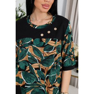 Костюм двойка женский 634 "Листья" кулирка (р-ры: 50-60) зеленый