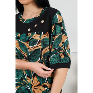 Костюм двойка женский 634 "Листья" кулирка (р-ры: 50-60) зеленый