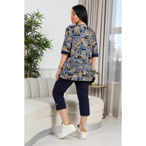Костюм двойка женский 634 "Листья" кулирка (р-ры: 50-60) синий