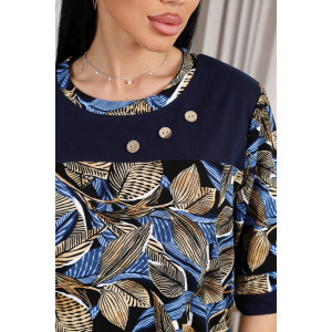 Костюм двойка женский 634 "Листья" кулирка (р-ры: 50-60) синий