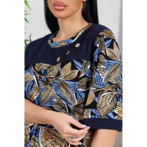 Костюм двойка женский 634 "Листья" кулирка (р-ры: 50-60) синий