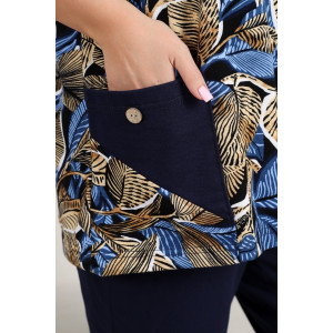 Костюм двойка женский 634 "Листья" кулирка (р-ры: 50-60) синий