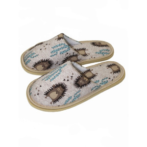 Тапки мужские С-6ММ-МР кулирка (последний размер) ежики бежевый 42-43