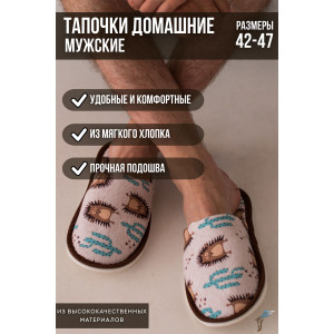 Тапки мужские С-6ММ-МР кулирка (последний размер) ежики бежевый 42-43