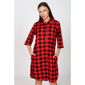 Халат-туника женский М-679 кулирка (последний размер) черно-красный 52