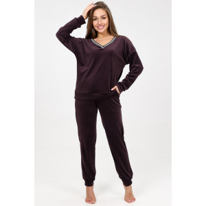 Костюм двойка женский М-970 велюр (последний размер) баклажан 52-54,56-58