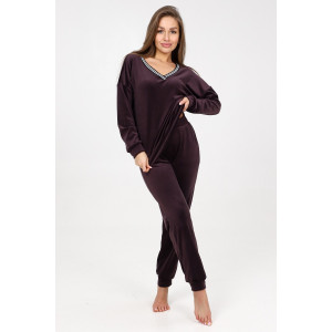 Костюм двойка женский М-970 велюр (последний размер) баклажан 52-54,56-58