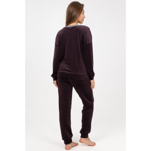 Костюм двойка женский М-970 велюр (последний размер) баклажан 52-54,56-58