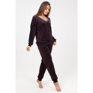 Костюм двойка женский М-970 велюр (последний размер) баклажан 52-54,56-58