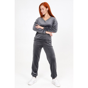 Костюм двойка женский М-970 велюр (последний размер) серый 44-46,52-54