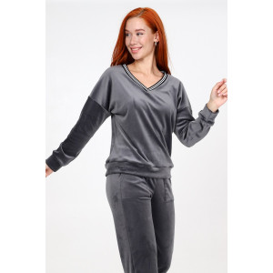 Костюм двойка женский М-970 велюр (последний размер) серый 44-46,52-54