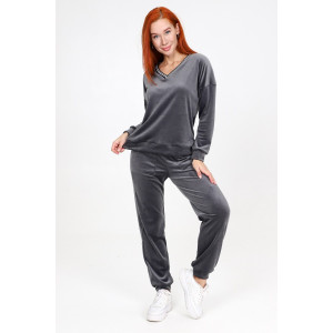 Костюм двойка женский М-970 велюр (последний размер) серый 44-46,52-54