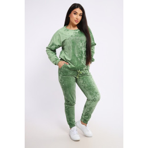 Костюм двойка женский "QUEEN BEE 2" велюр (последний размер) оливковый 52,56