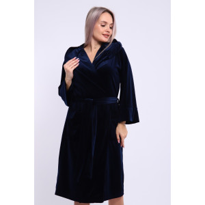 Халат женский №205 велюр (последний размер) темно-синий 56