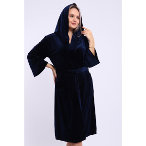 Халат женский №205 велюр (последний размер) темно-синий 56