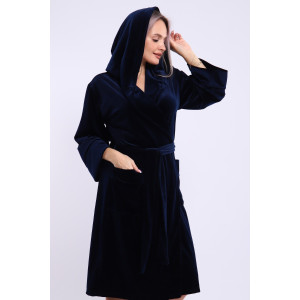 Халат женский №205 велюр (последний размер) темно-синий 56