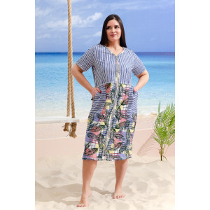 Халат женский №9231 кулирка (последний размер) пальмы синий 52,54