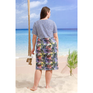 Халат женский №9231 кулирка (последний размер) пальмы синий 52,54