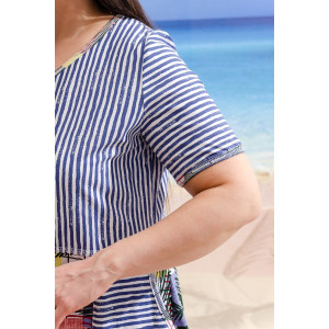 Халат женский №9231 кулирка (последний размер) пальмы синий 52,54