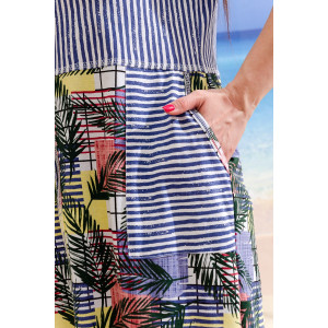 Халат женский №9231 кулирка (последний размер) пальмы синий 52,54