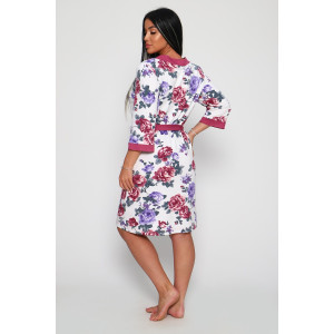 Халат женский №78525 футер с лайкрой 2-х нитка (последний размер) цветы 54,60