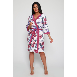 Халат женский №78525 футер с лайкрой 2-х нитка (последний размер) цветы 54,60