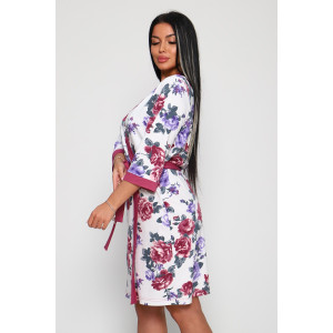 Халат женский №78525 футер с лайкрой 2-х нитка (последний размер) цветы 54,60