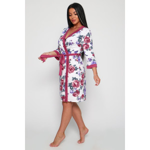 Халат женский №78525 футер с лайкрой 2-х нитка (последний размер) цветы 54,60